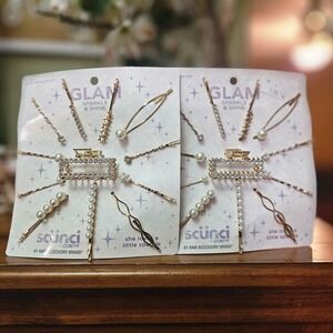 2 Pack Scunci Glam Style Mixed Sizes Decorative Silver Rhinestones Hair Pins